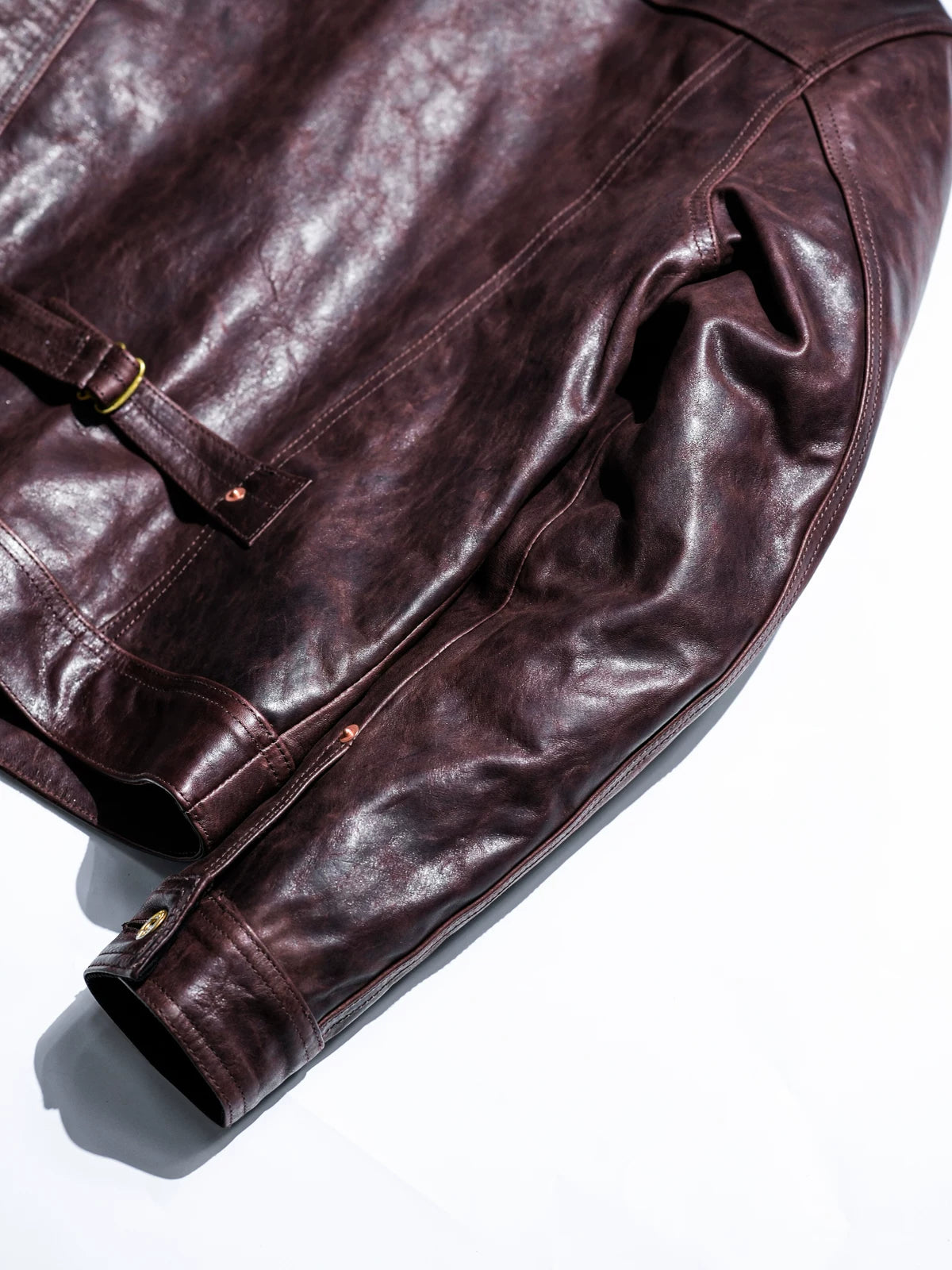 DURANGO Leather Trucker Jacket, Type1, Shield Pocket, Wine Red Oil-Wax Horsehide