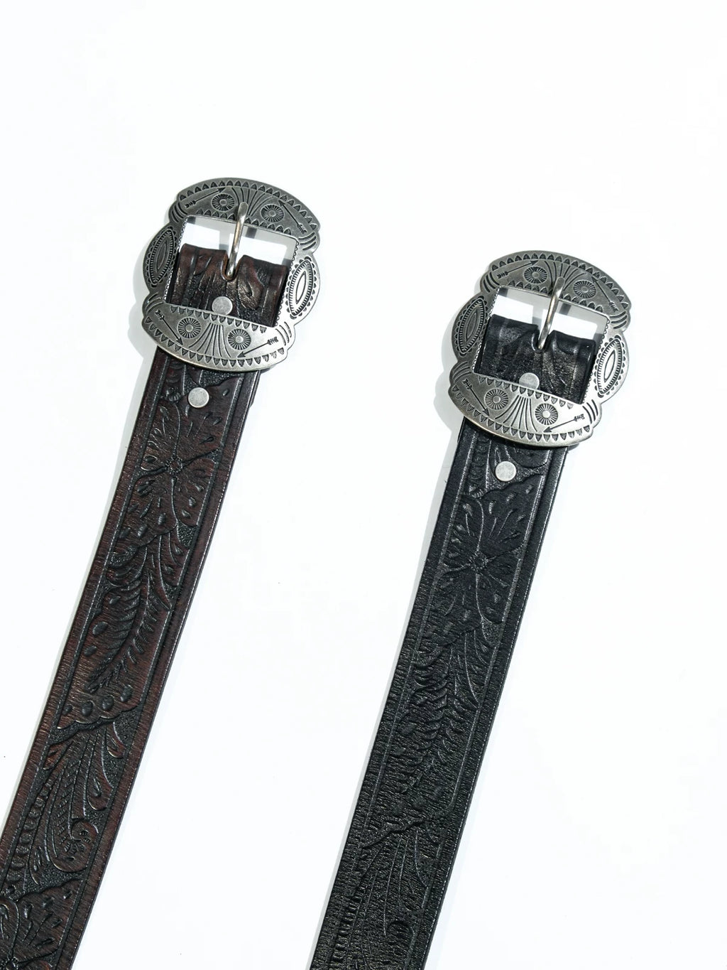 ウエスタン レザーベルト シェルバックル 1930 唐草型押し カウハイド
