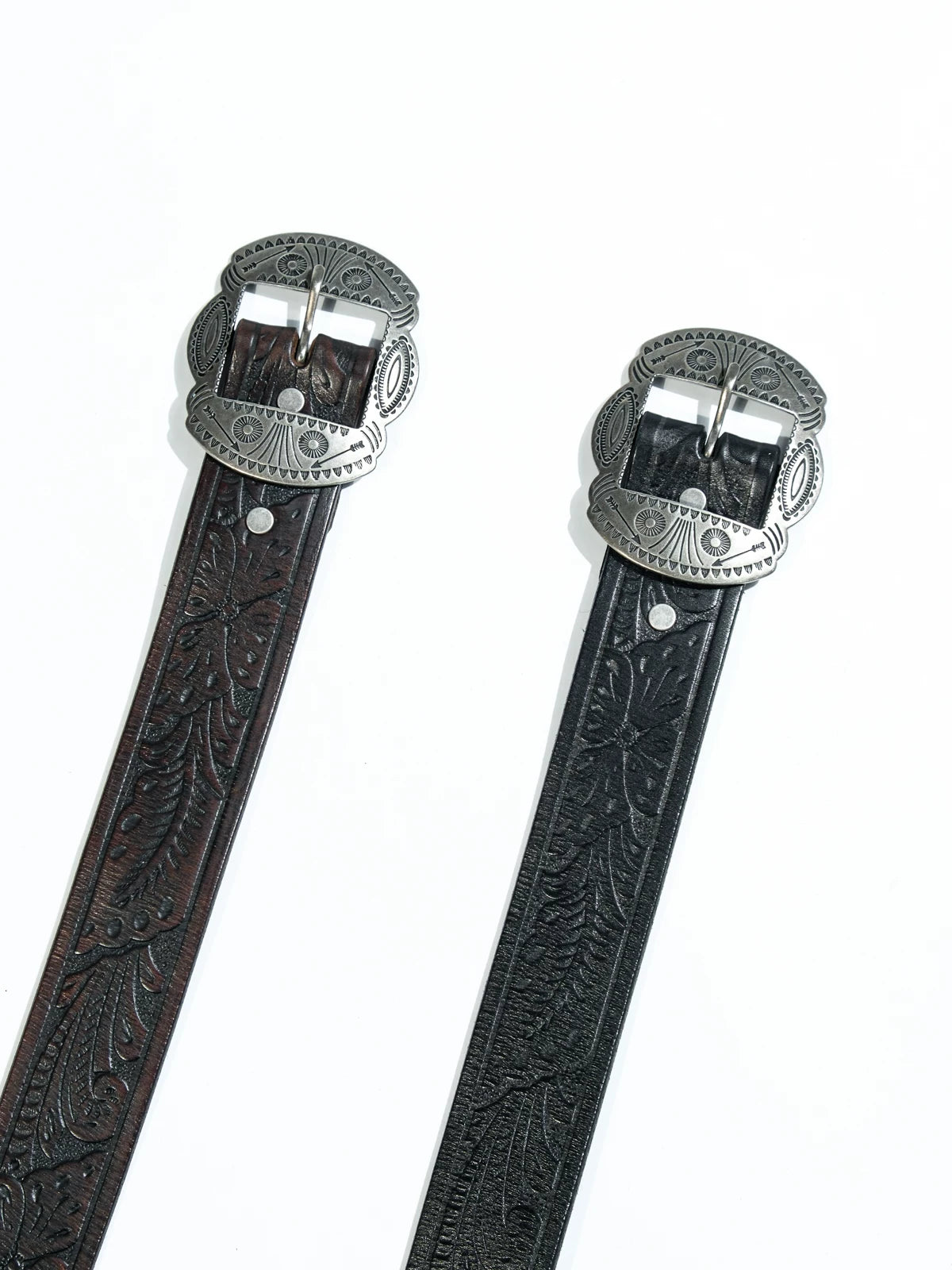 ウエスタン レザーベルト シェルバックル 1930 唐草型押し カウハイド