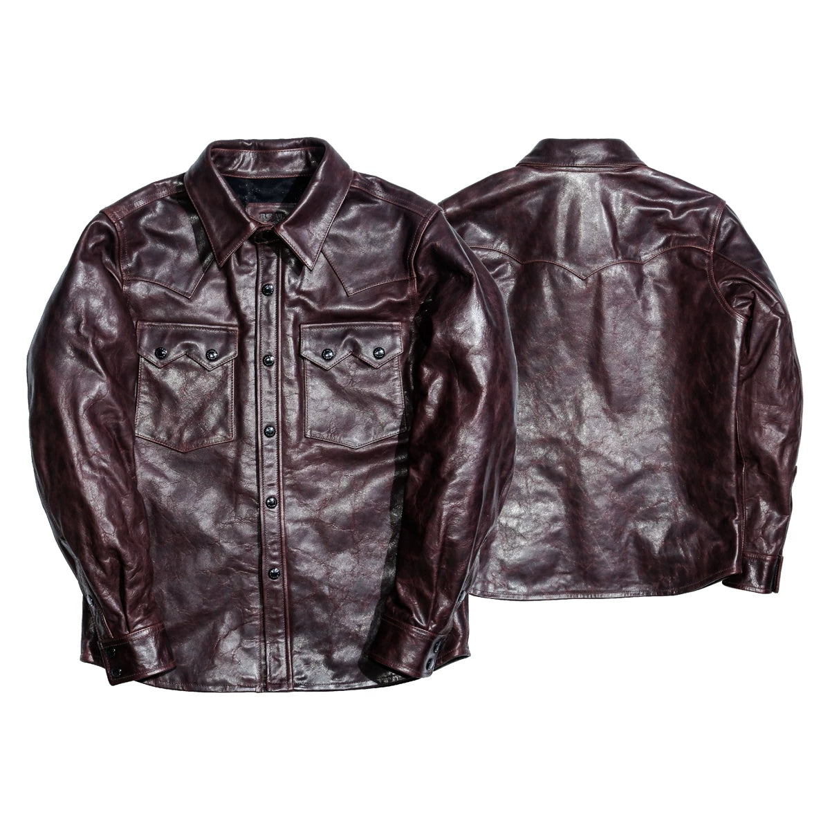 LARAMIE Leather Western Shirt Jacket, Double Yoke, Wine Red Oil-Wax Horsehide