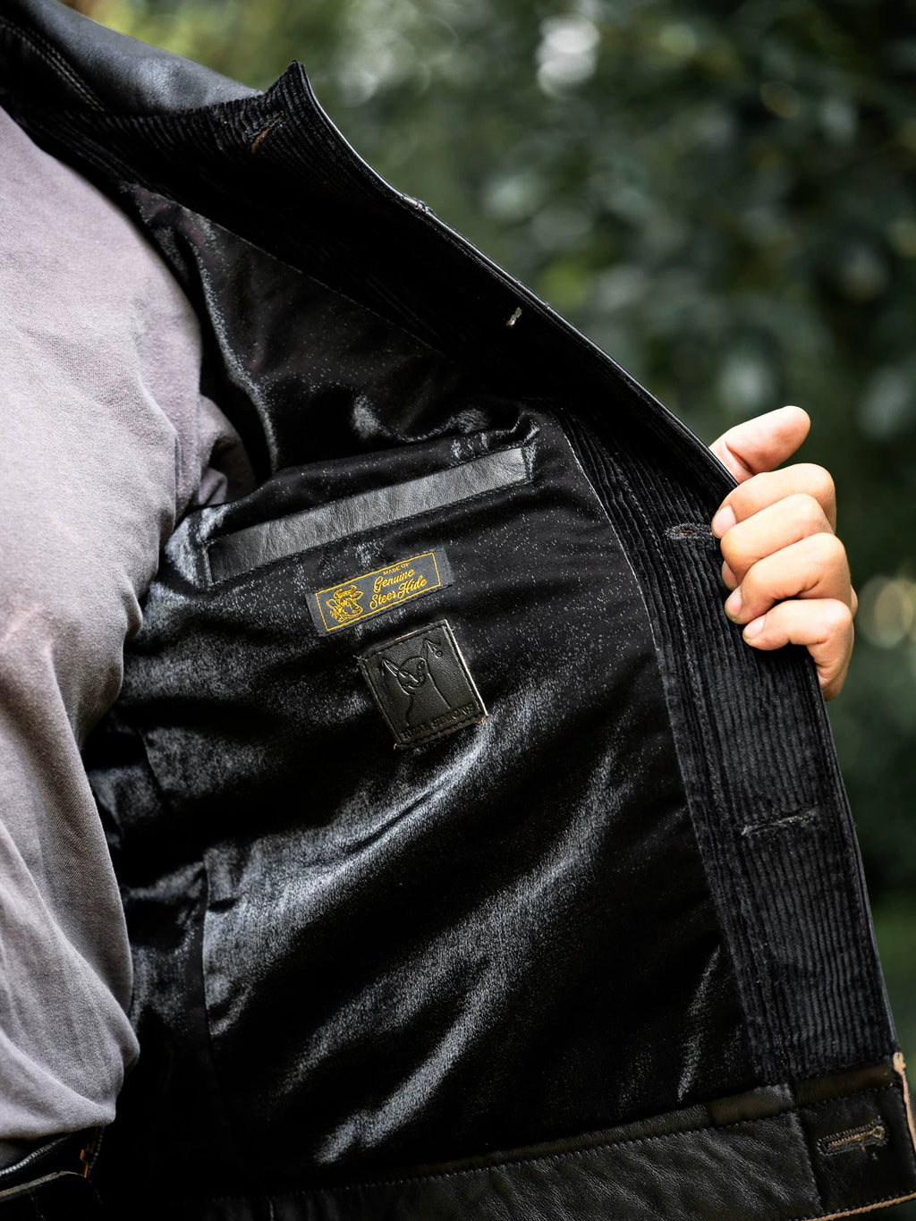 DURANGO Leather Trucker Jacket, Type1, Shield Pocket, Tea-Core Cowhide