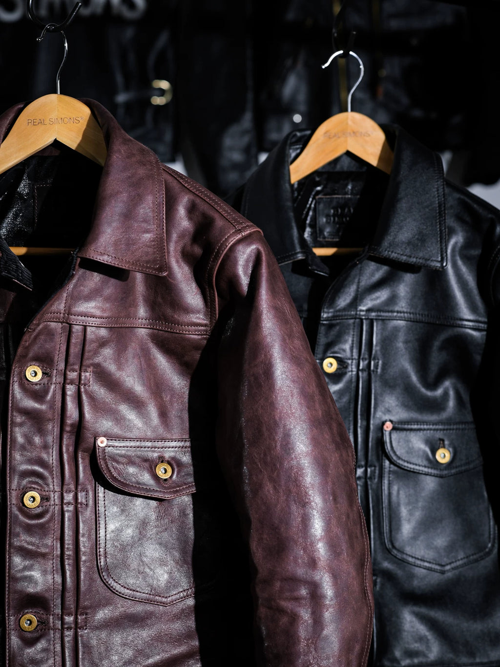 DURANGO Leather Trucker Jacket, Type1, Shield Pocket, Wine Red Oil-Wax Horsehide