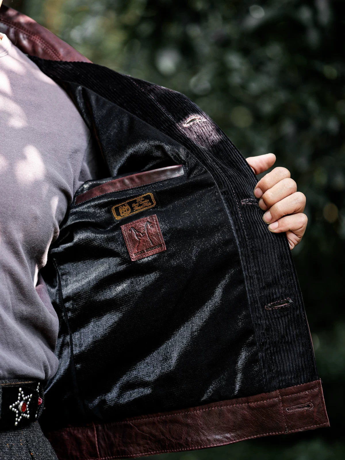 DURANGO Leather Trucker Jacket, Type1, Shield Pocket, Wine Red Oil-Wax Horsehide