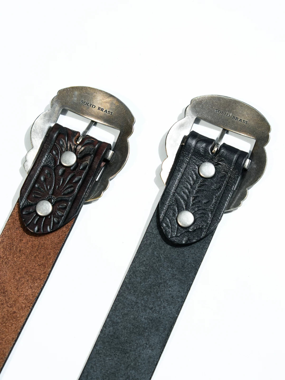 ウエスタン レザーベルト シェルバックル 1930 唐草型押し カウハイド