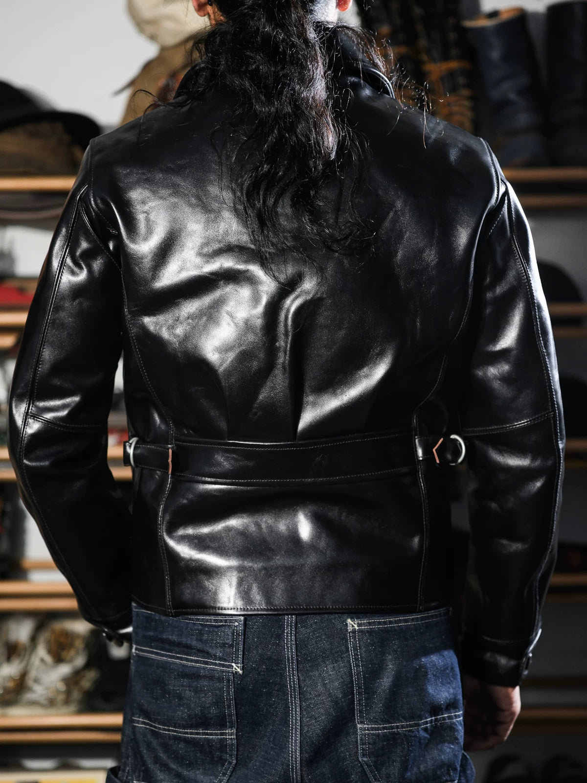 ハーフベルト レザージャケット 1930 SPORTS JKT パドヴァ茶芯 ブラック ホースハイド