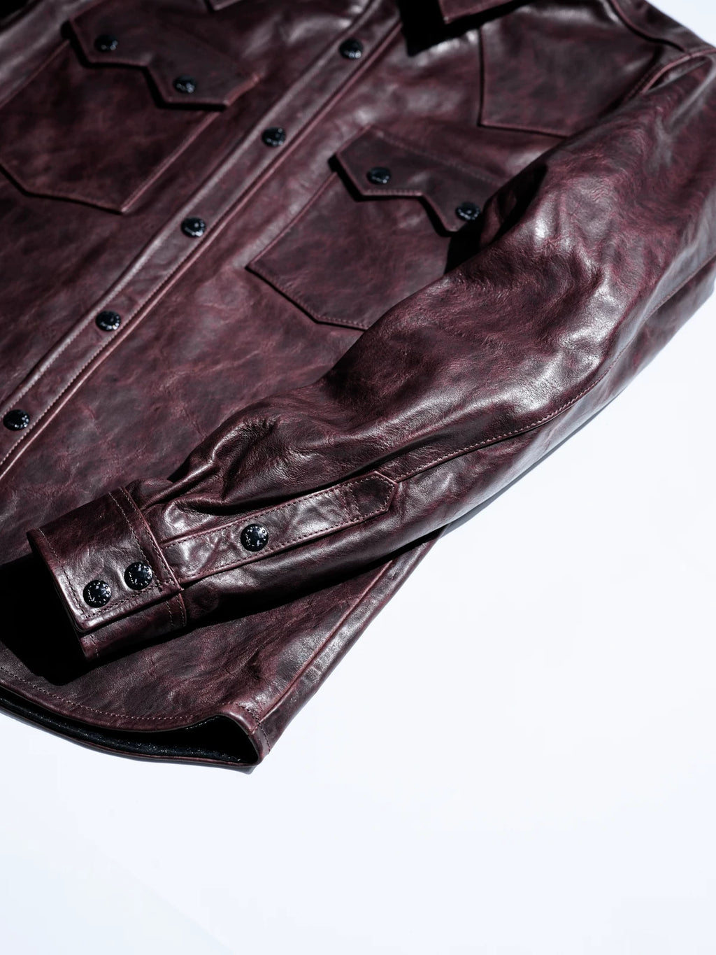 LARAMIE Leather Western Shirt Jacket, Double Yoke, Wine Red Oil-Wax Horsehide
