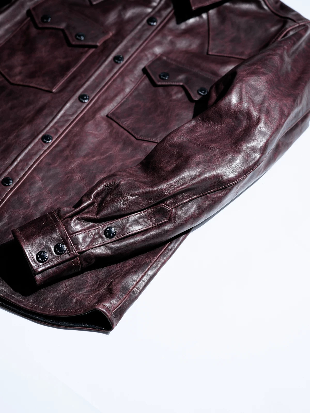 LARAMIE Leather Western Shirt Jacket, Double Yoke, Wine Red Oil-Wax Horsehide