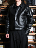 CAMDEN Leather Coach Jacket, Short and Wide, Thick French Sheepskin