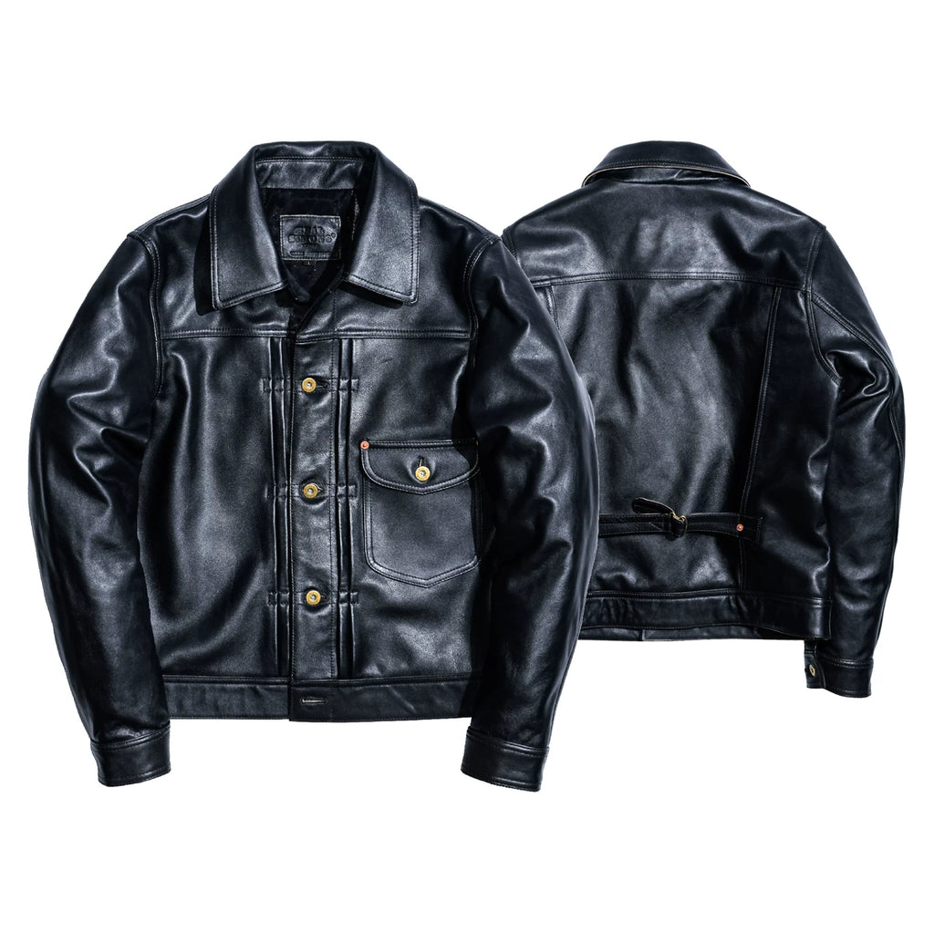DURANGO Leather Trucker Jacket, Type1, Shield Pocket, Tea-Core Cowhide