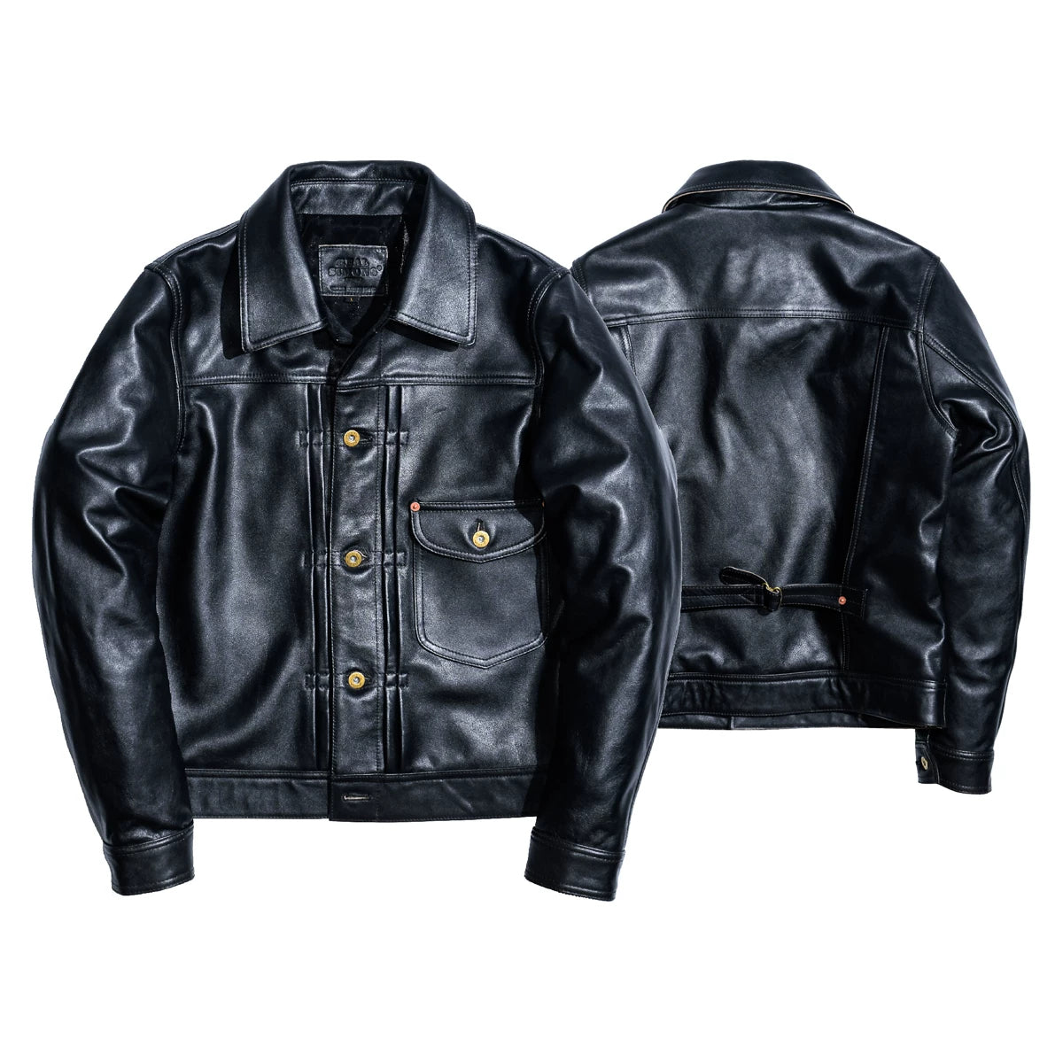 DURANGO Leather Trucker Jacket, Type1, Shield Pocket, Tea-Core Cowhide
