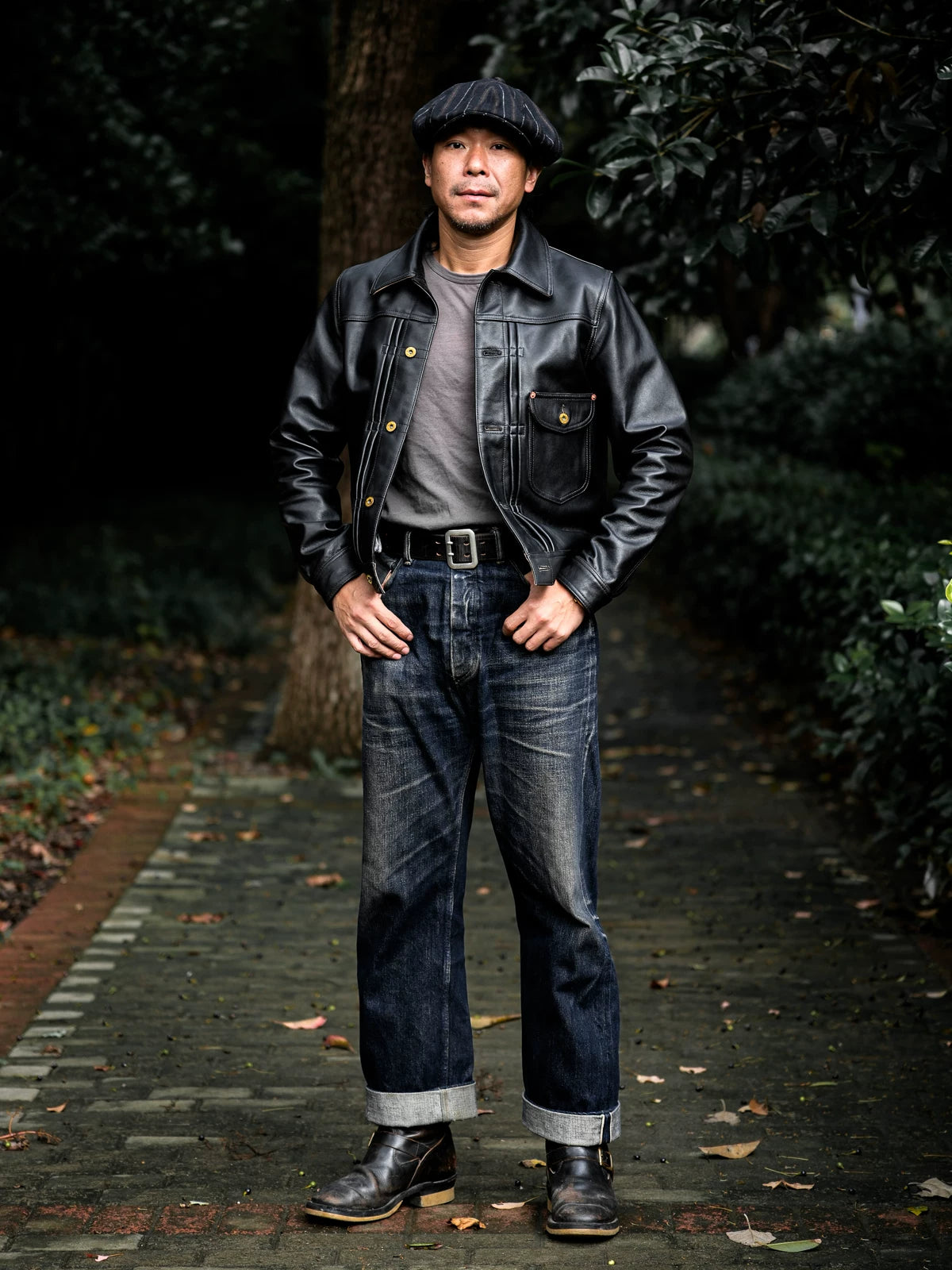 DURANGO Leather Trucker Jacket, Type1, Shield Pocket, Tea-Core Cowhide