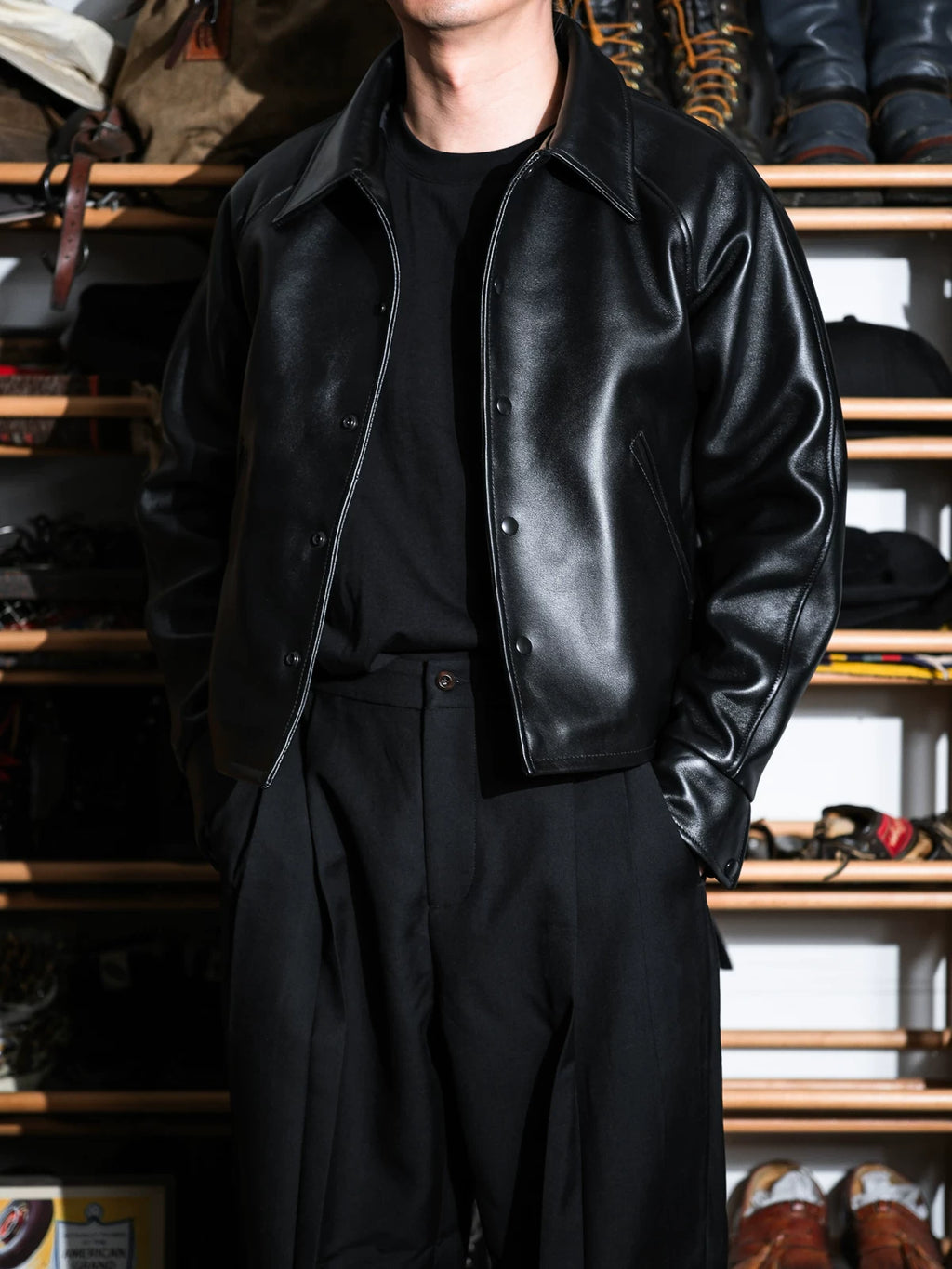 CAMDEN Leather Coach Jacket, Short and Wide, Thick French Sheepskin