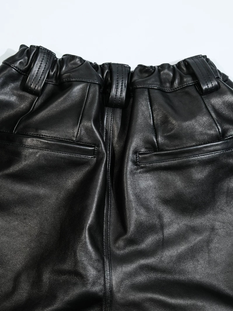 Wide Leather Trousers — Balloon, Ribbed Hem, Water-Dyed Calfskin