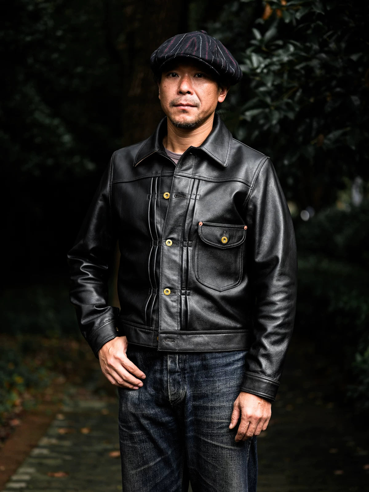 DURANGO Leather Trucker Jacket, Type1, Shield Pocket, Tea-Core Cowhide