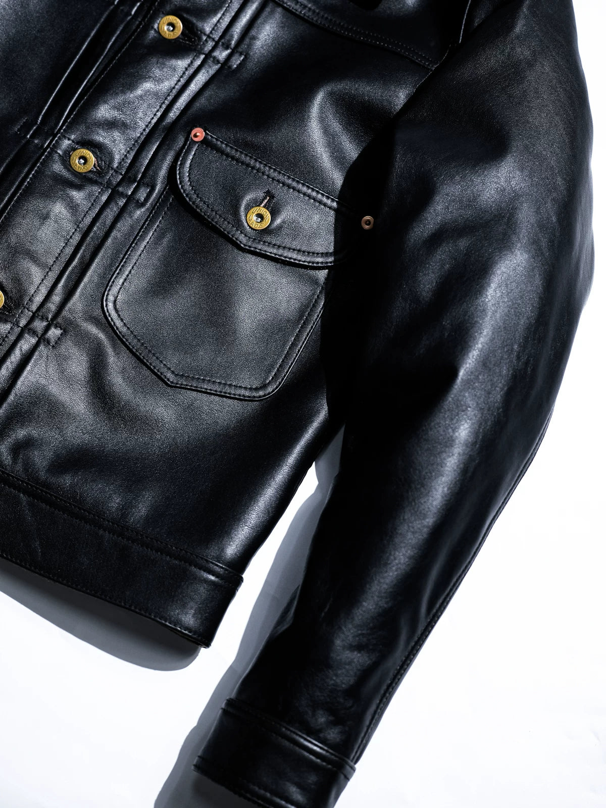 DURANGO Leather Trucker Jacket, Type1, Shield Pocket, Tea-Core Cowhide