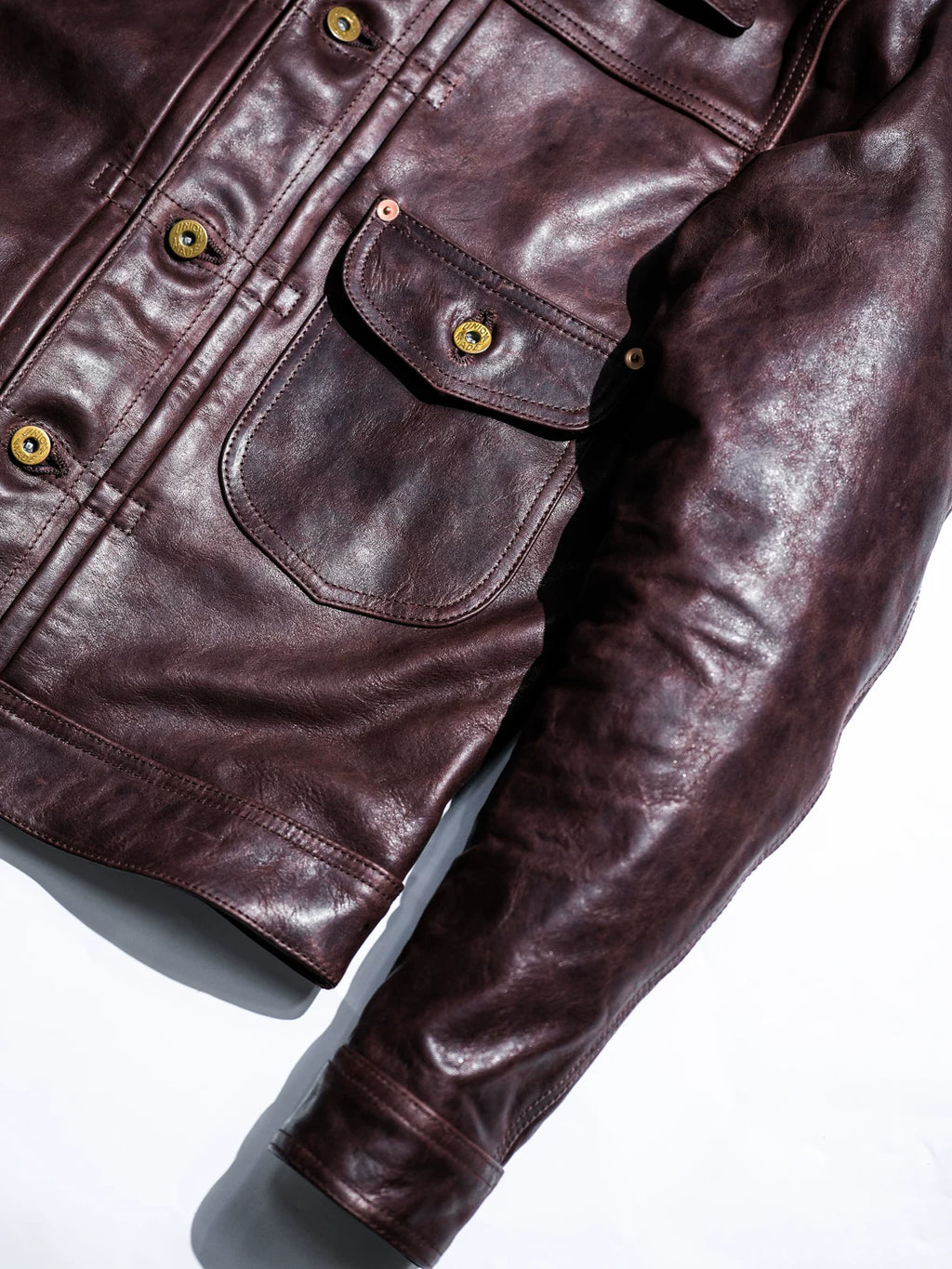 DURANGO Leather Trucker Jacket, Type1, Shield Pocket, Wine Red Oil-Wax Horsehide