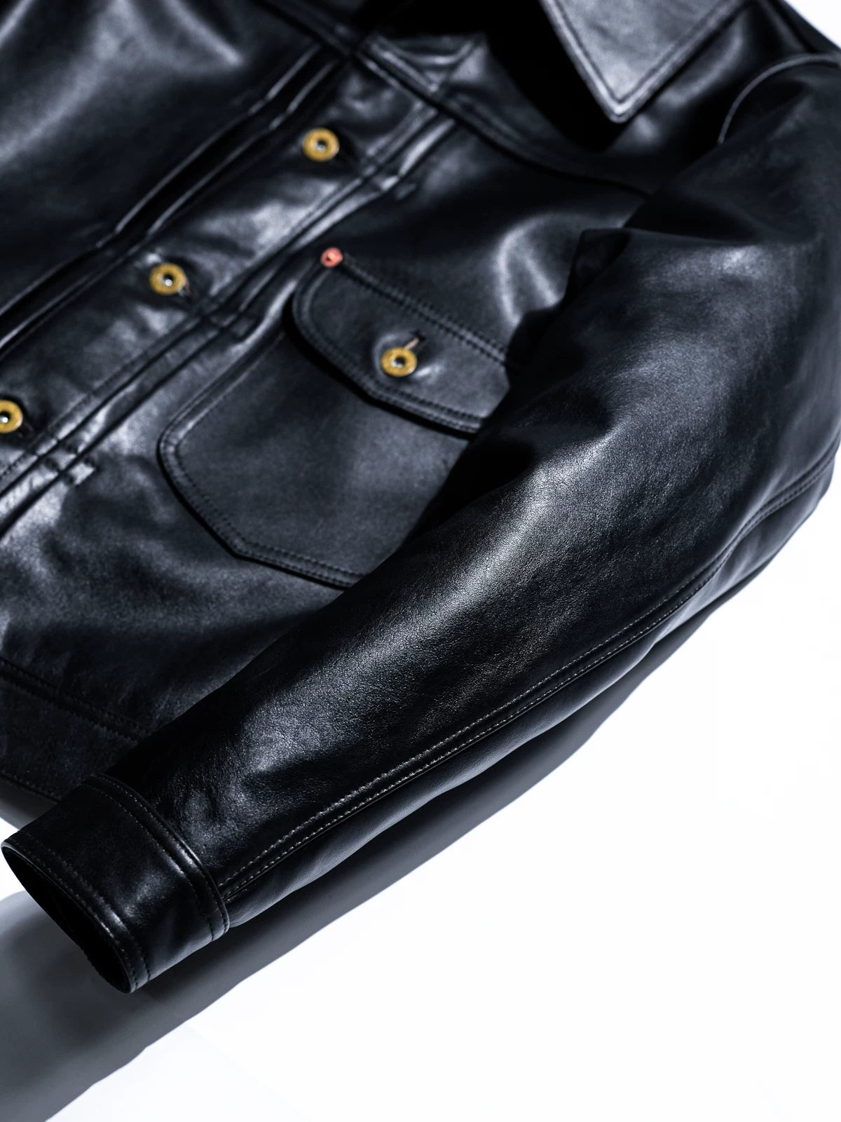 DURANGO Leather Trucker Jacket, Type1, Shield Pocket, Tea-Core Cowhide