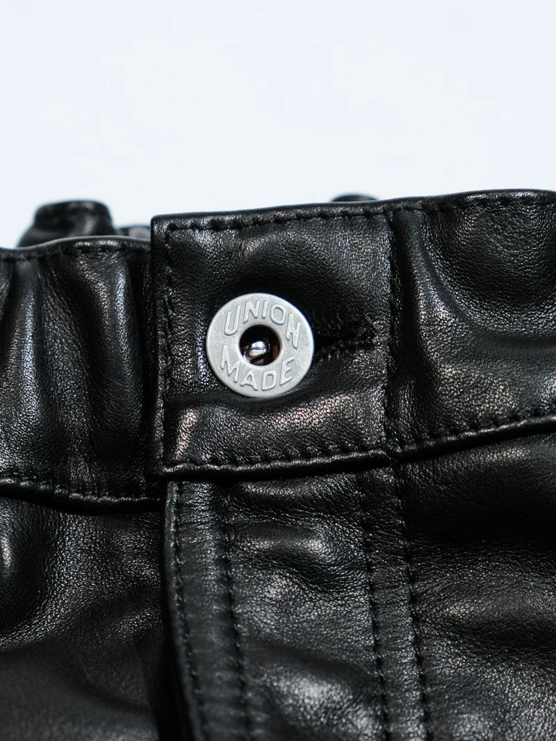 Wide Leather Trousers — Balloon, Ribbed Hem, Water-Dyed Calfskin