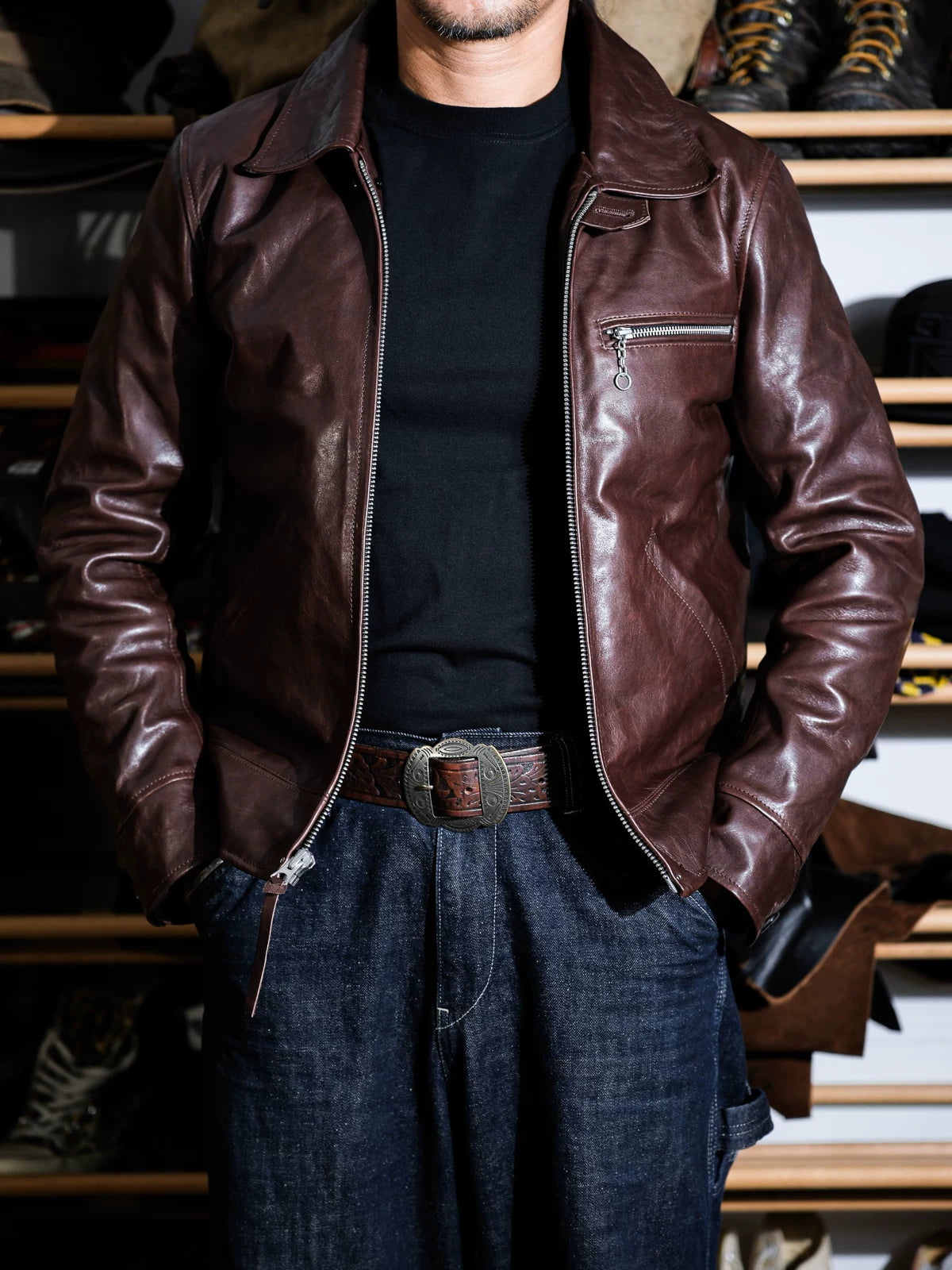 ハーフベルト レザージャケット 1930 SPORTS JKT パドヴァ シールブラウン 水染め ホースハイド