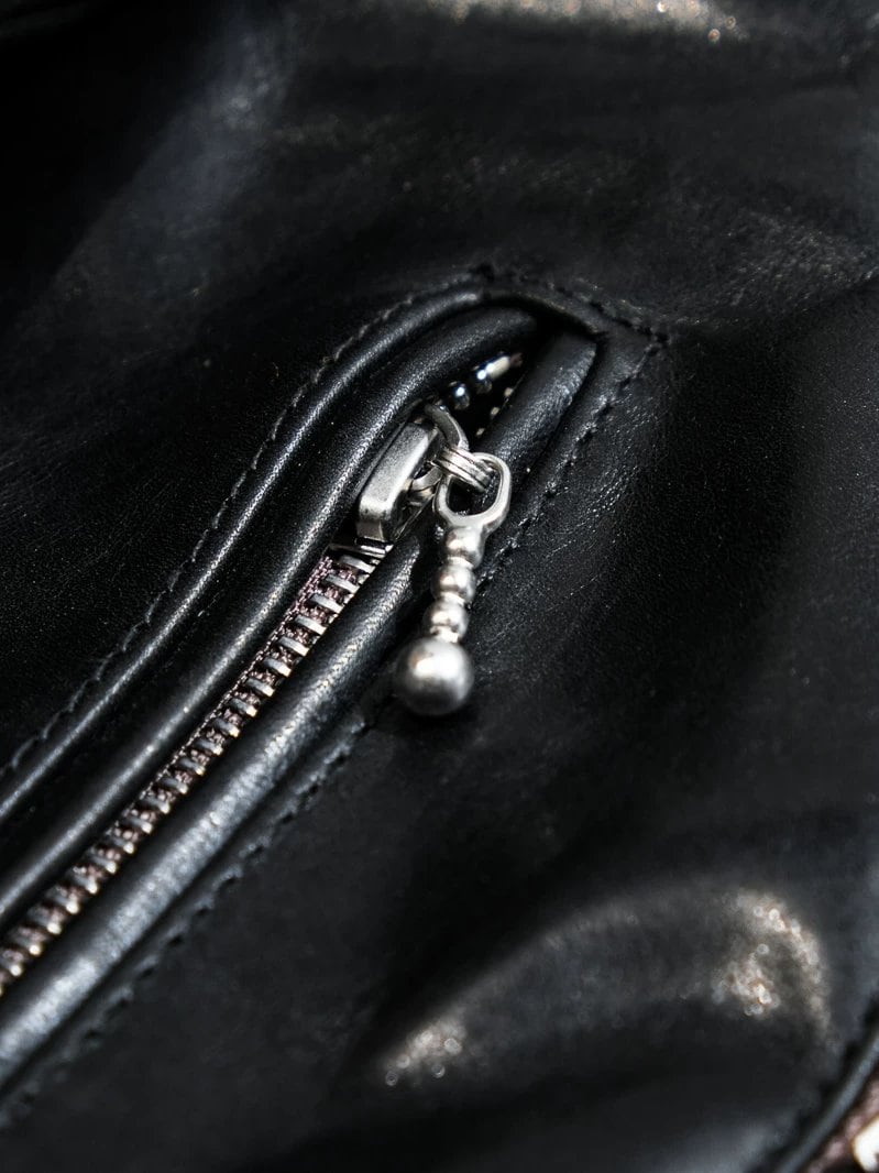391 British-Style Riders Leather Jacket — Asymmetric Zip, Oil-Wax Cowhide