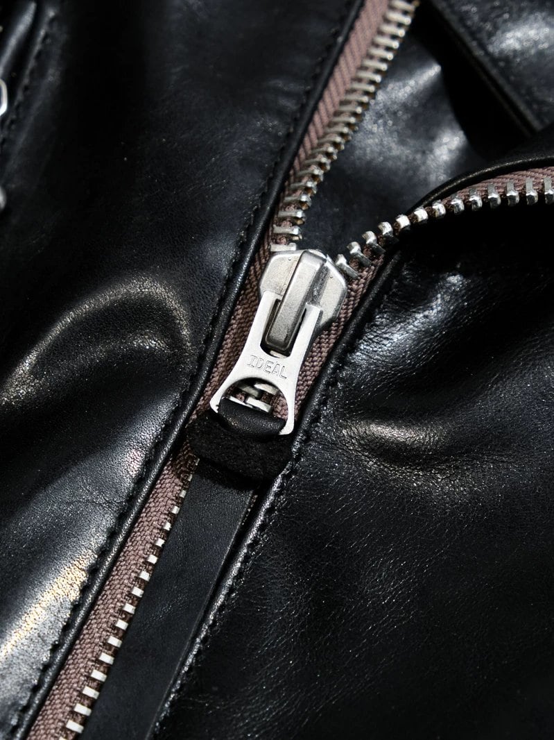 391 British-Style Riders Leather Jacket — Asymmetric Zip, Oil-Wax Cowhide