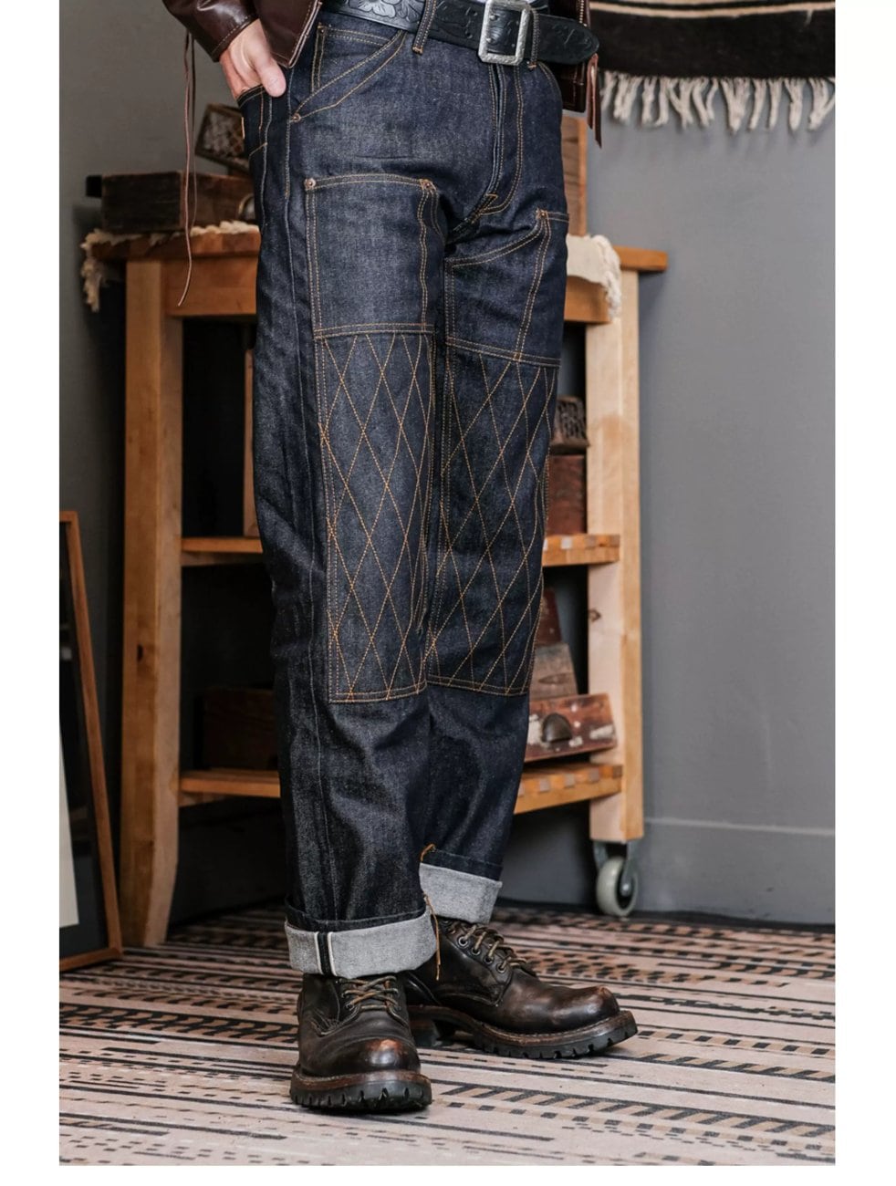 ライディングデニム 14oz ダイヤキルト補強 セルビッジ インディゴ