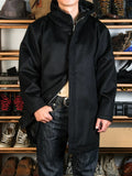 Hooded Wool Coat — Stand Collar, A-Line, Black
