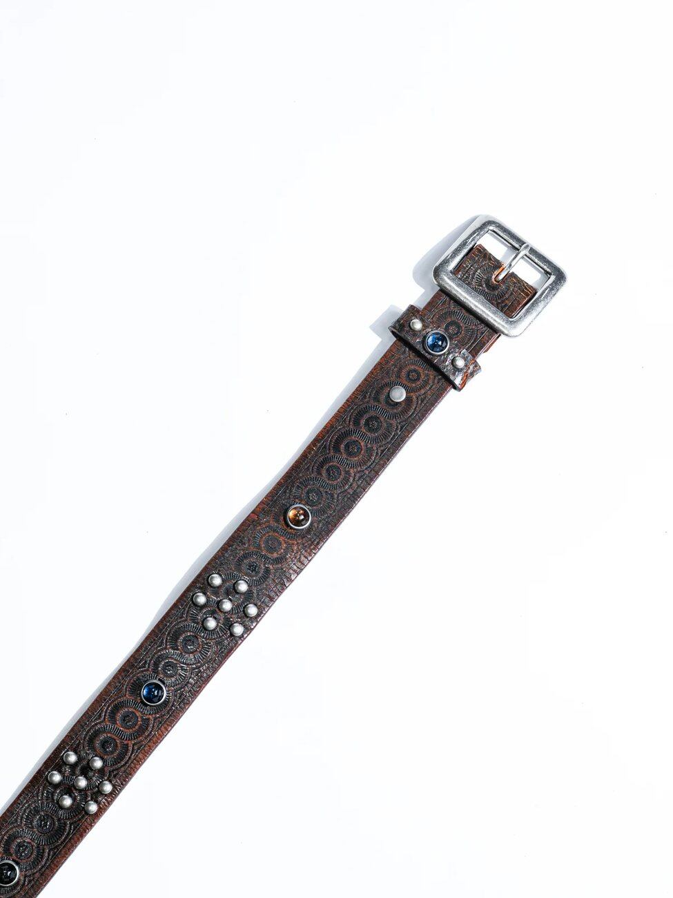 Western Jewelled Leather Belt — 40s, Dark Brown Cowhide