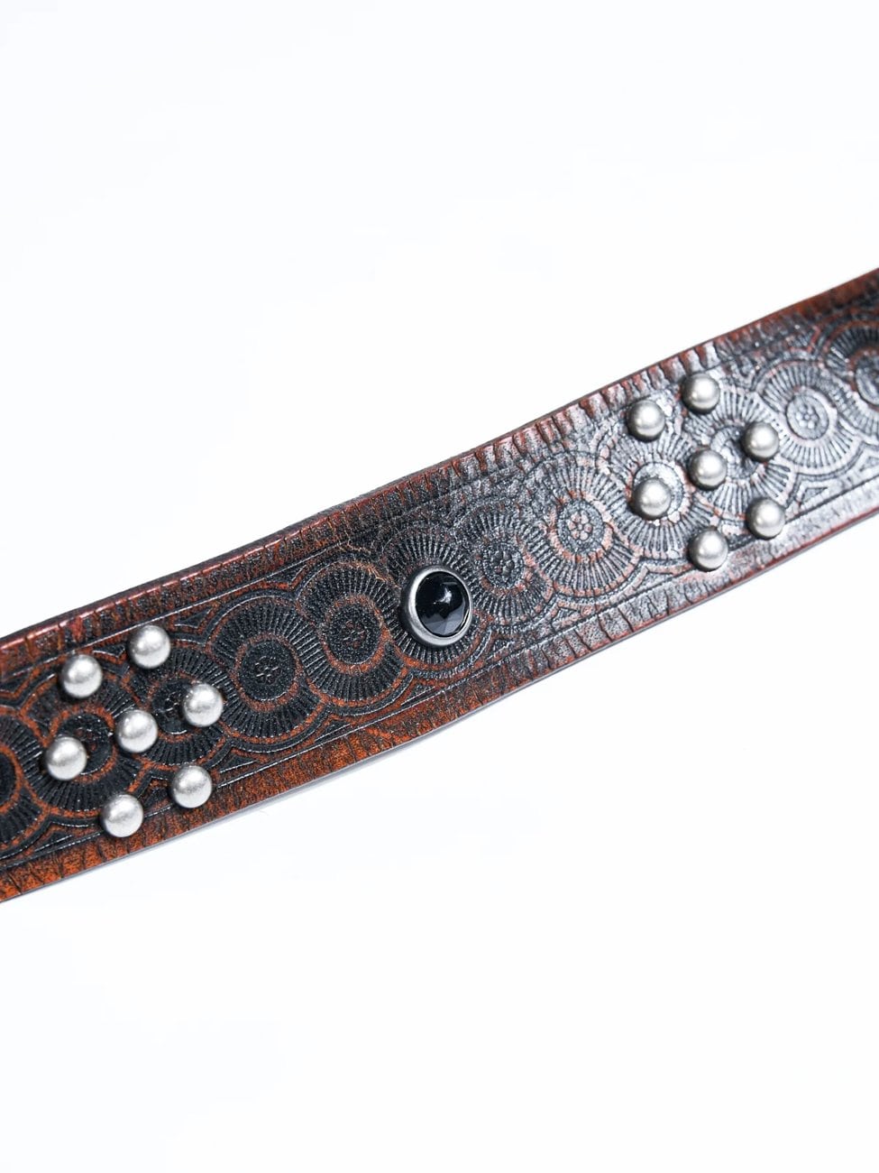 Western Jewelled Leather Belt — 40s, Dark Brown Cowhide