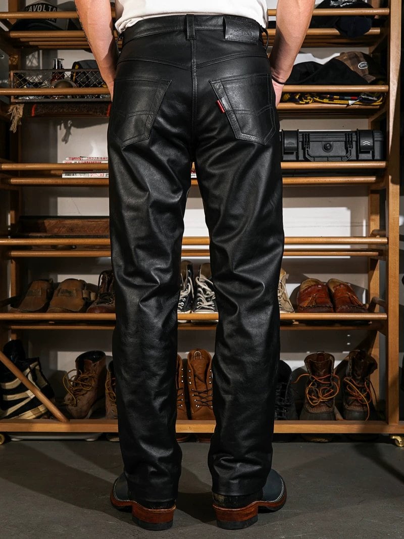 Riders Trousers — Classic Five Pocket, Straight Fit, Black Calfskin