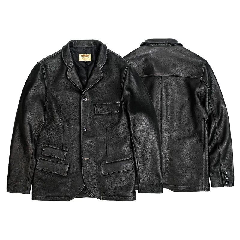 Leather Tailored Jacket — Natural Black, 1920s Deerskin