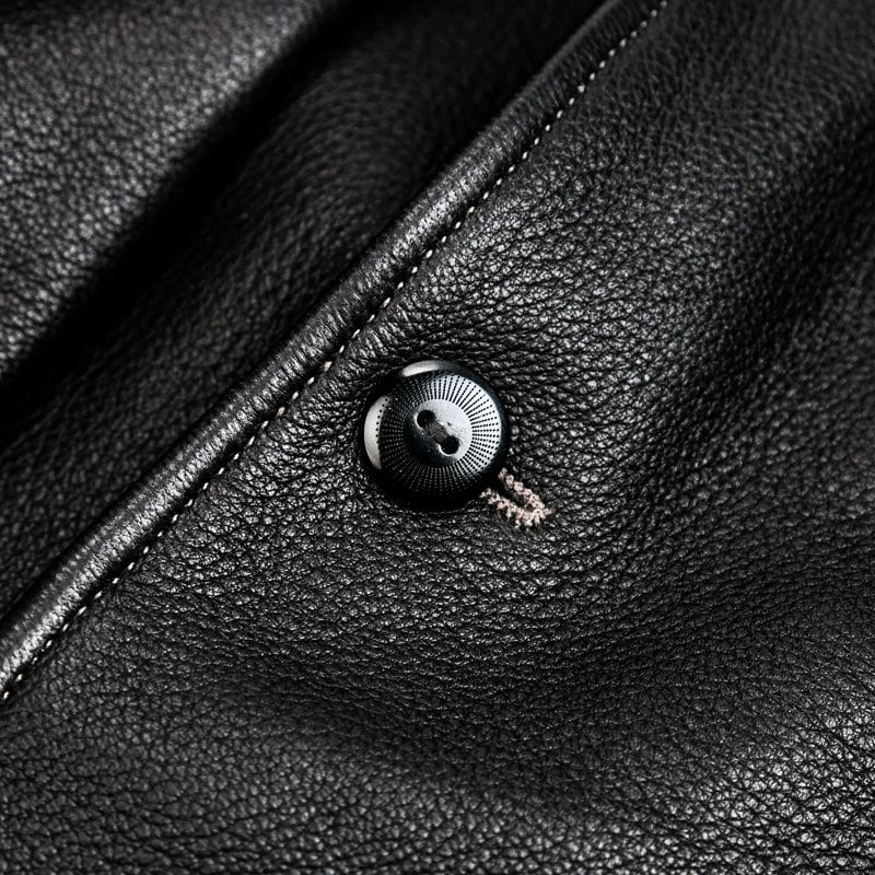 Leather Tailored Jacket — Natural Black, 1920s Deerskin