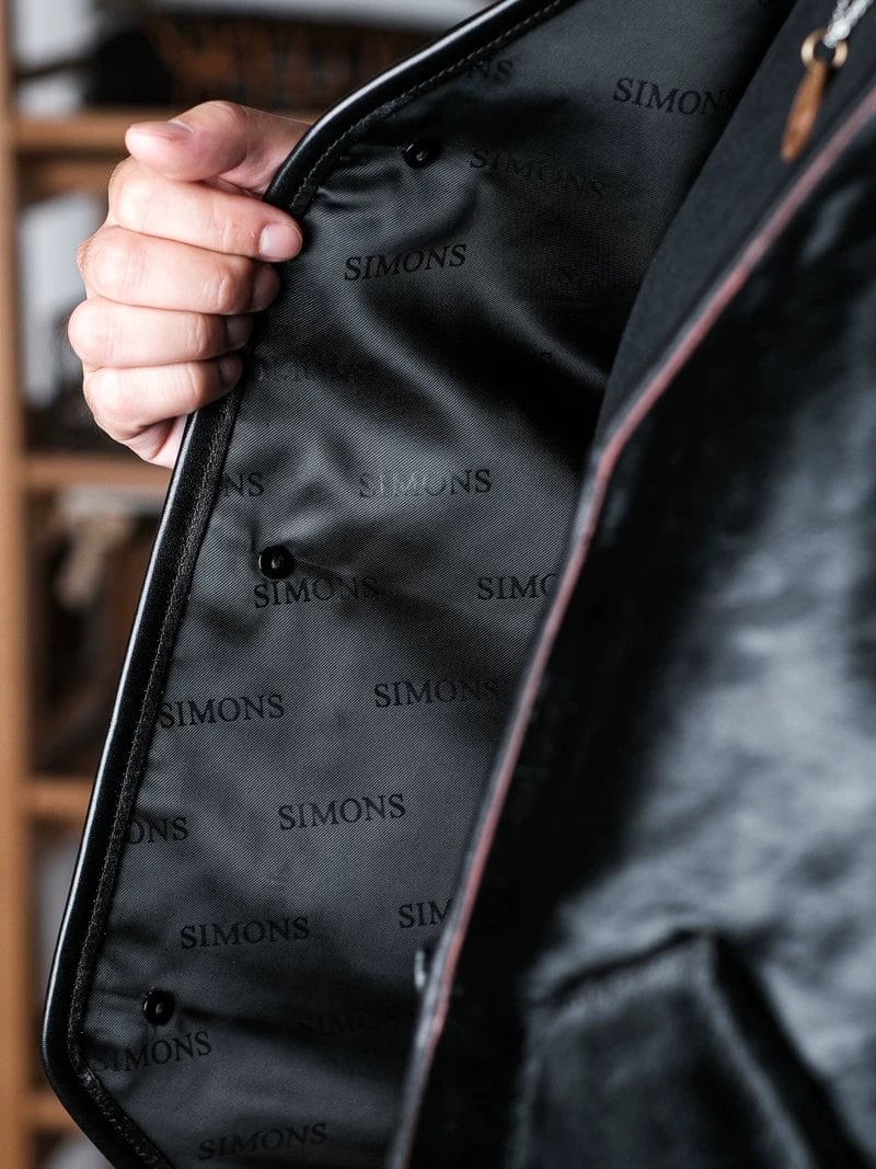 Hair-On Western Leather Vest — Black, Natural Horn Buttons, Tea-Core Horse Leather