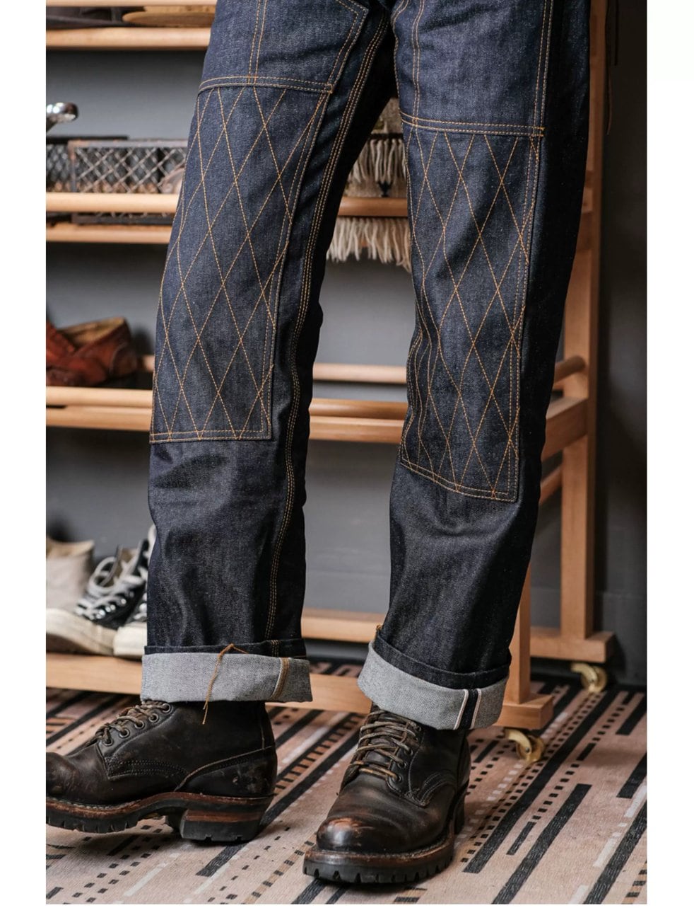 ライディングデニム 14oz ダイヤキルト補強 セルビッジ インディゴ
