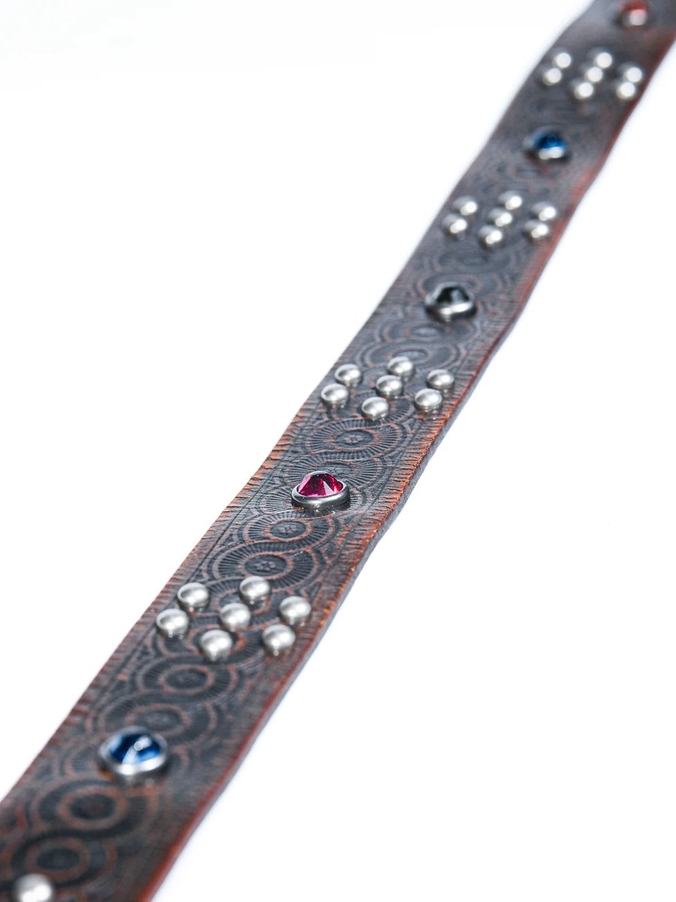 Western Jewelled Leather Belt — 40s, Dark Brown Cowhide