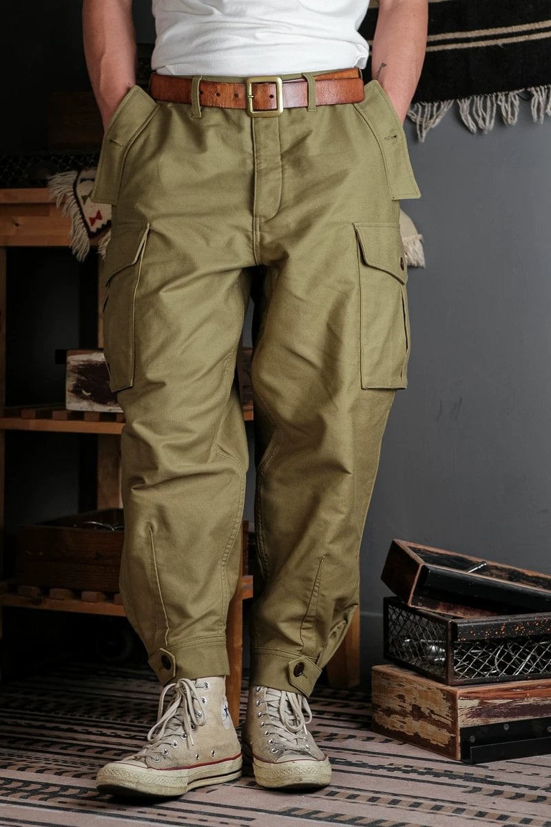 Flight Trousers — Ground Crew, High Waist, Tapered, Khaki Cotton