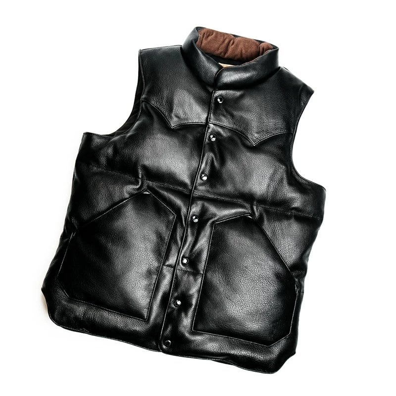 Leather Down Vest — Western Style, Goatskin