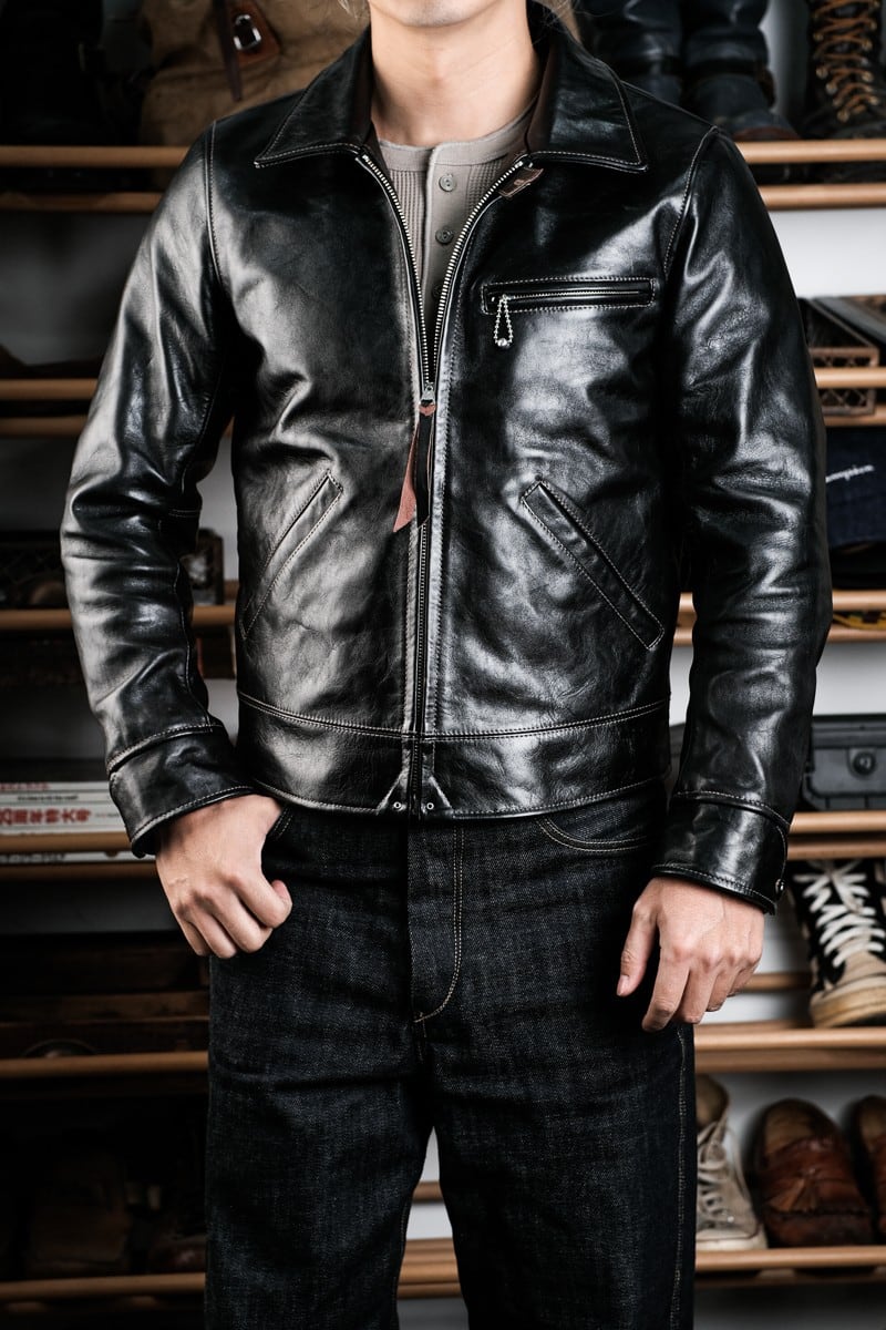1930s Half-Belt Leather Jacket — Vintage Finish, Horsehide