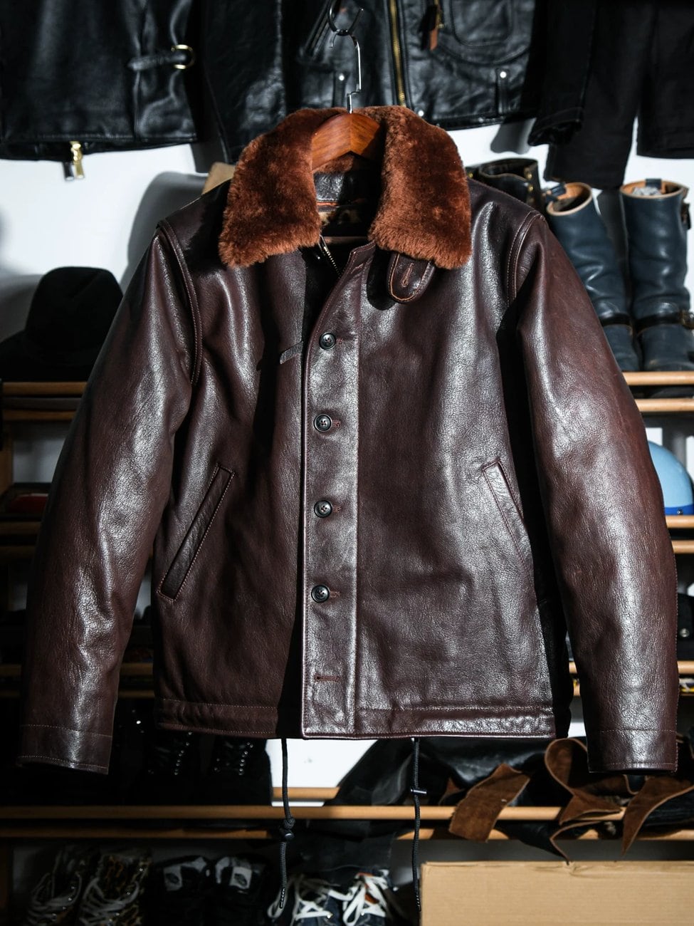 N-1 All-Leather Deck Jacket — Shearling Collar, Sheepskin
