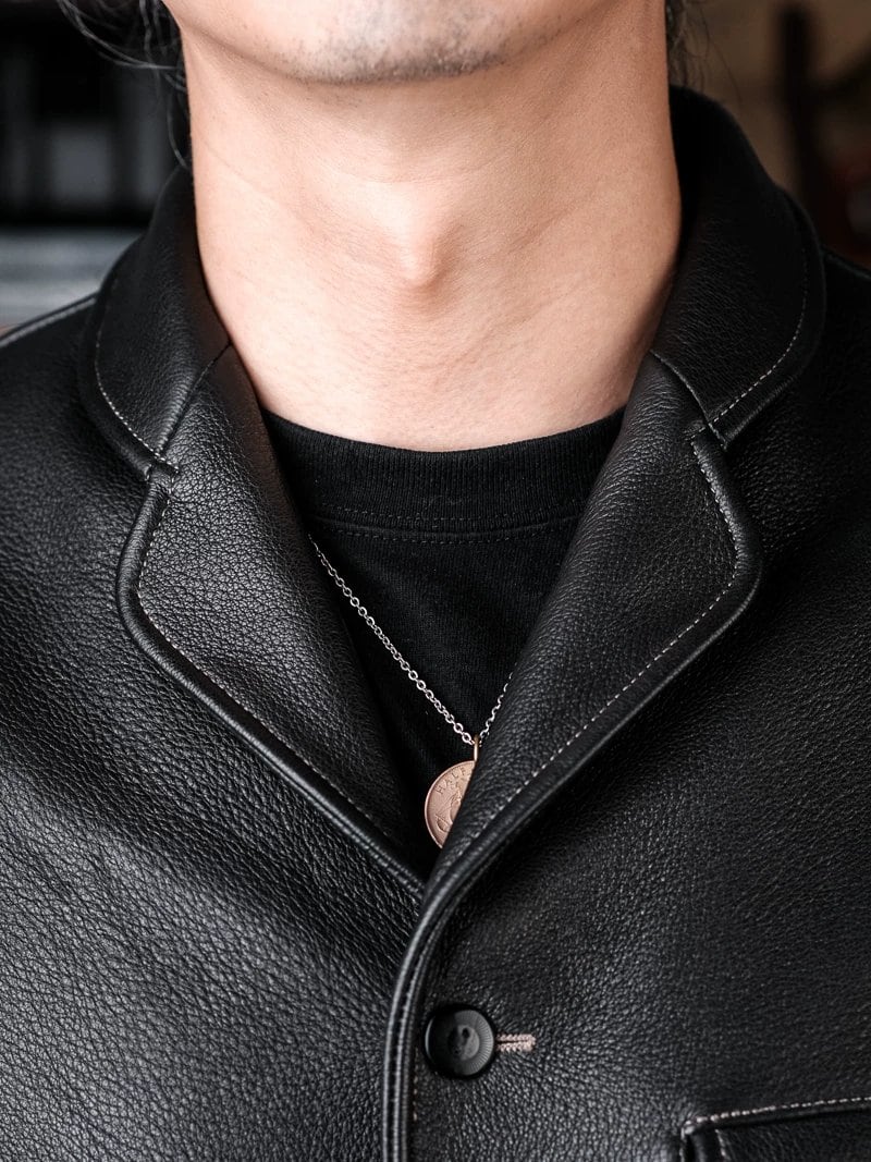 Leather Tailored Jacket — Natural Black, 1920s Deerskin