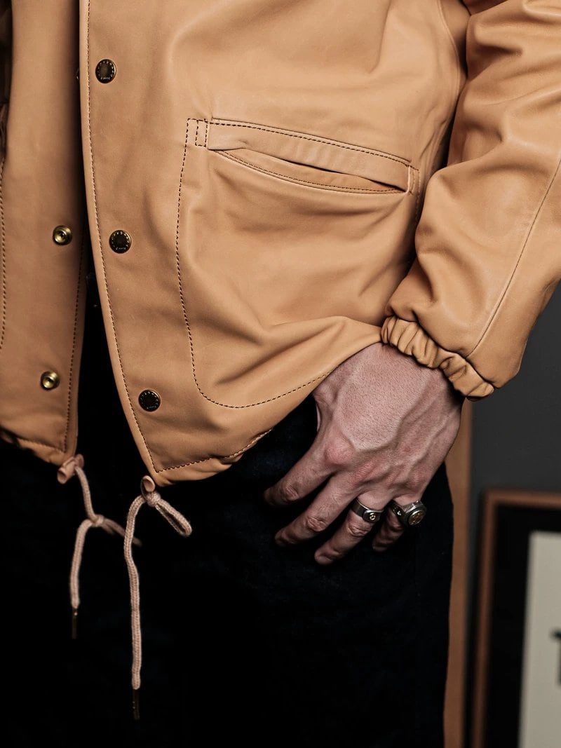 Leather Coach Jacket — Natural, 1970s, Water-Dyed Wax Calfskin