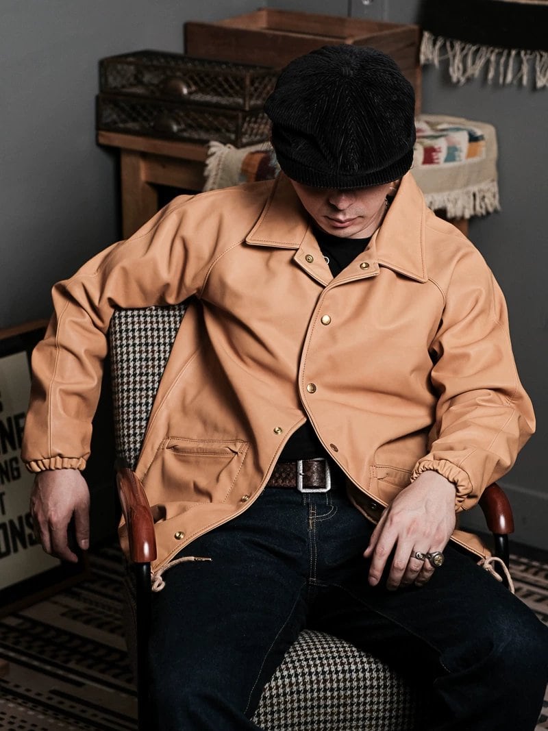 Leather Coach Jacket — Natural, 1970s, Water-Dyed Wax Calfskin