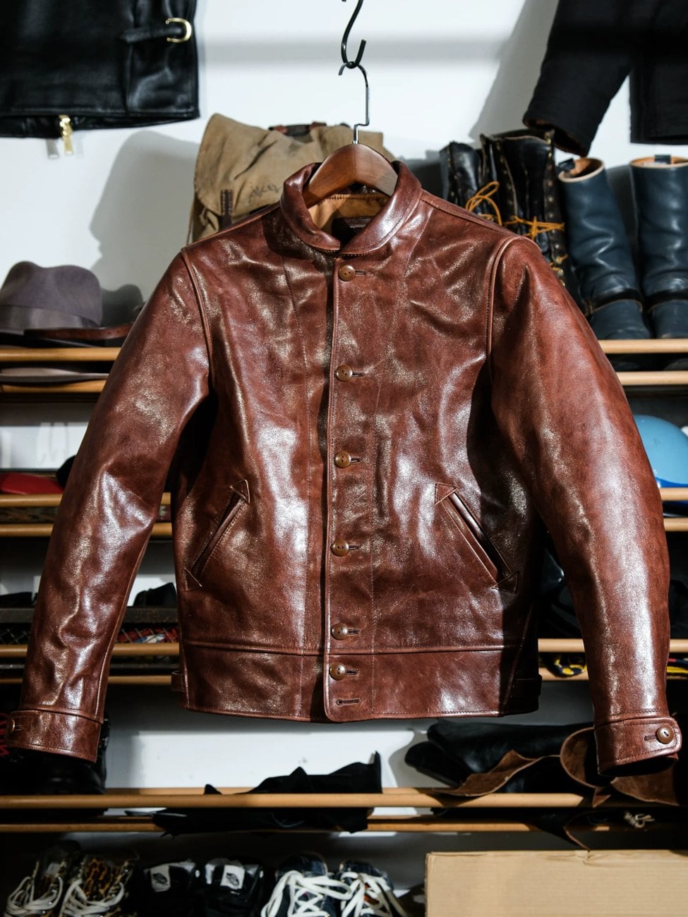 Shawl Collar Cossack Jacket — Light Brown, 1930s Horsehide