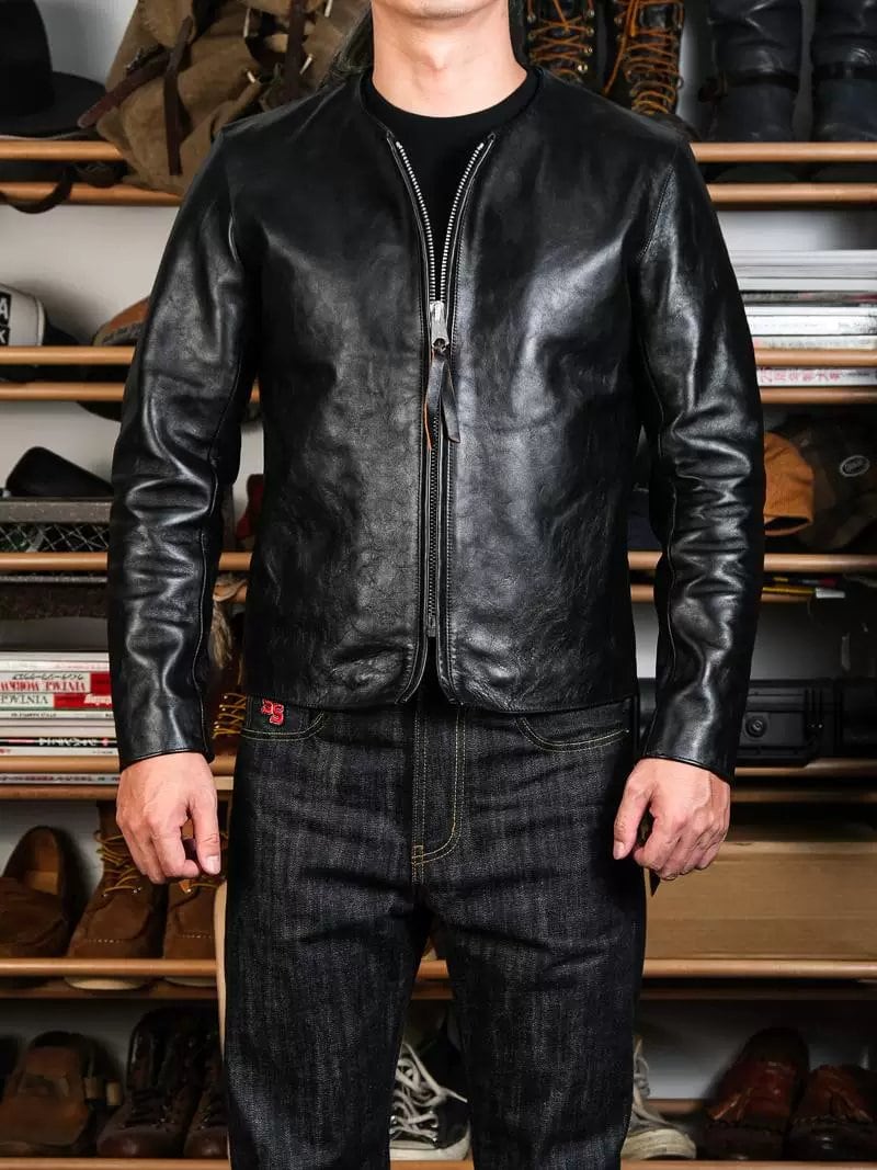 Café Racer Crew Neck — Tea-Core, 1960s Horsehide